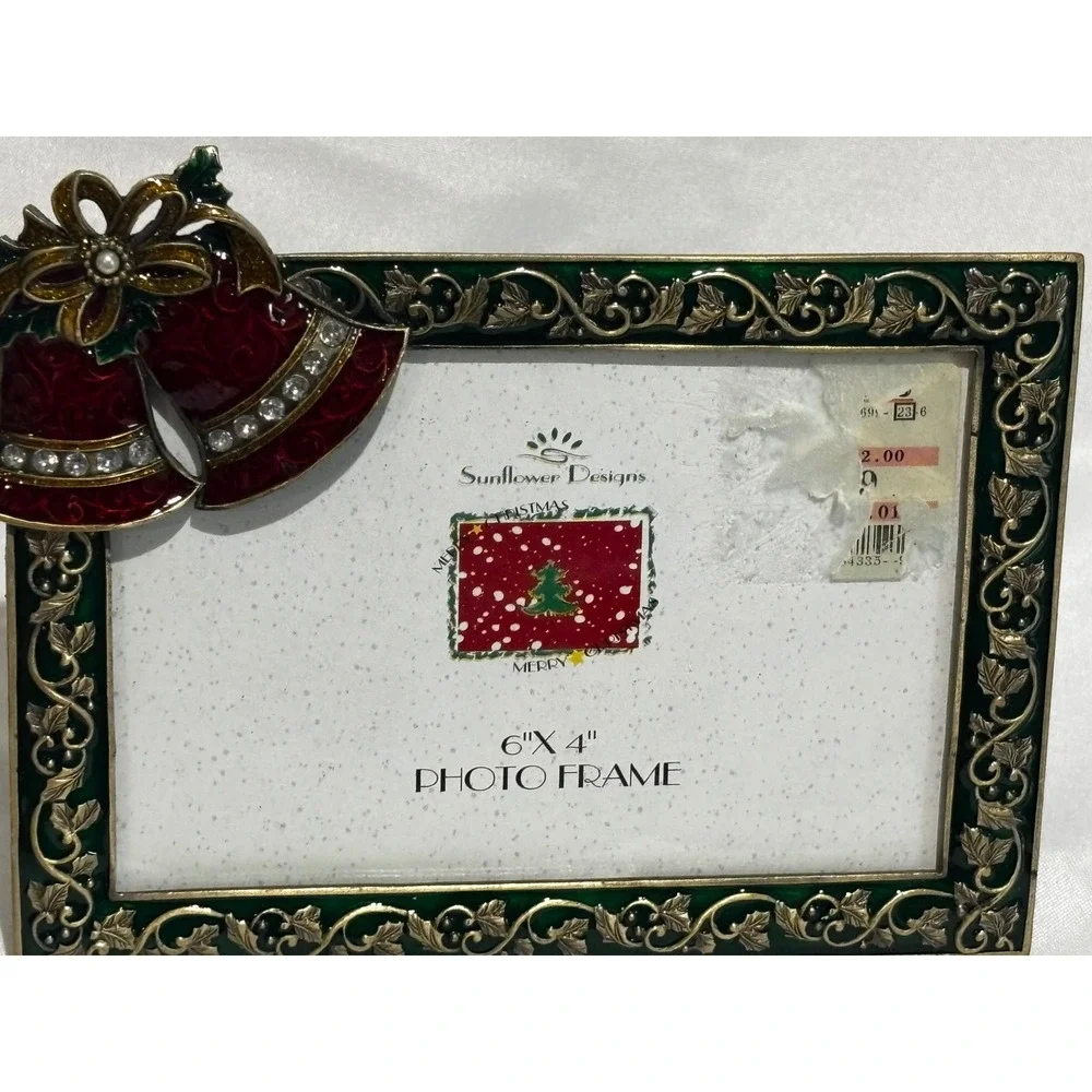 Sunflower Designs Christmas Photo Frame 4x6 Red Bells Rhinestone Enamel luxury‎